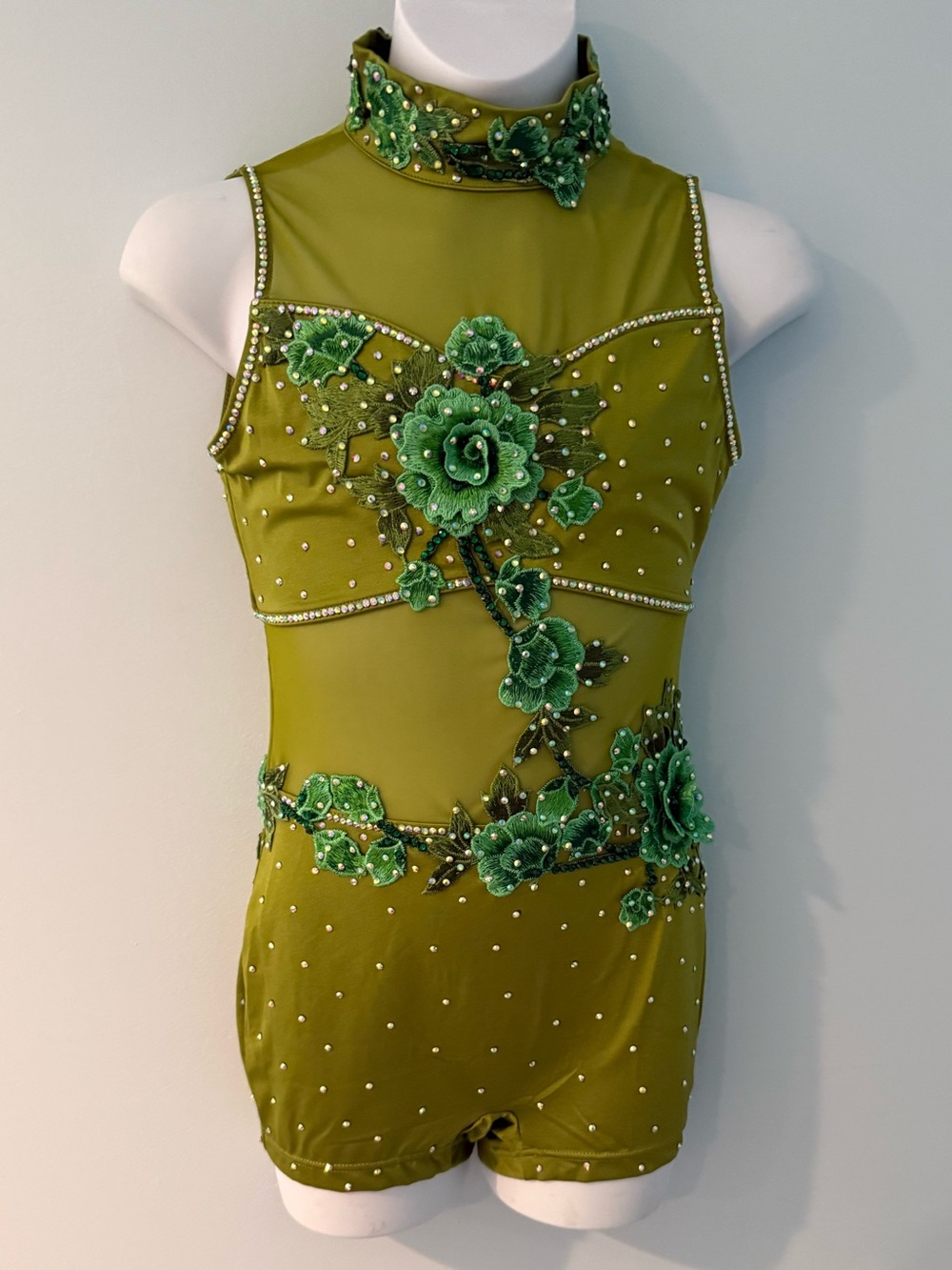 Green large child contemporary dance biketard costume